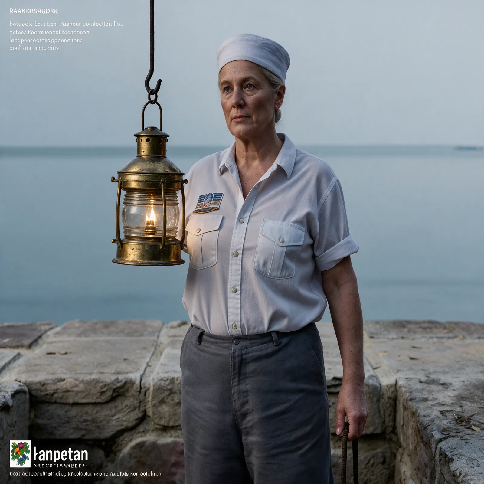 replace the masked region with a hanging brass ship lantern on an iron hook